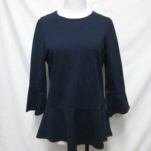 Jude Connally knit Peplum tunic top blouse navy blue 3/4 slv Size Sz Large Lg L
